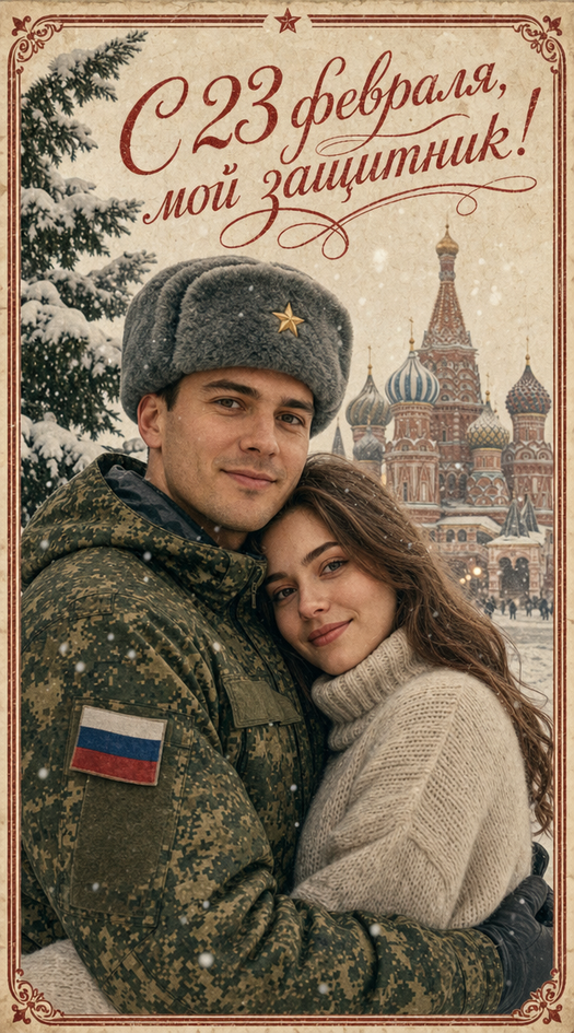 Открытка на 23 февраля с парой