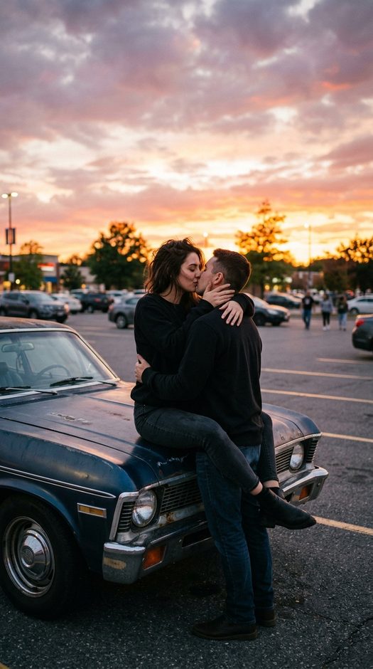romanticheskaya-fotosessiya-pary-na-mashine-na-zakate
