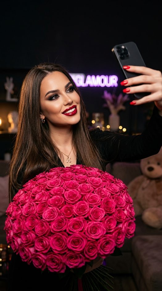 селфи с букетом роз