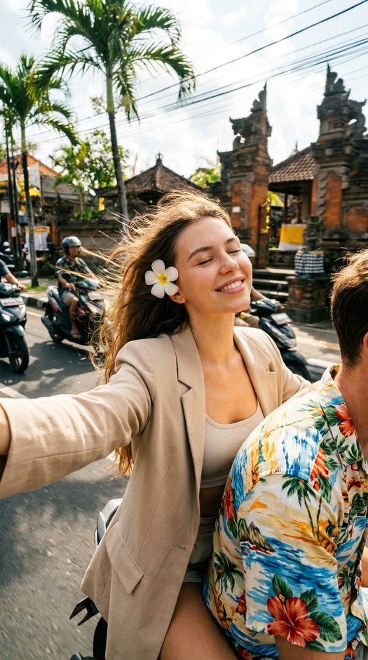 селфи на байке по улочкам бали