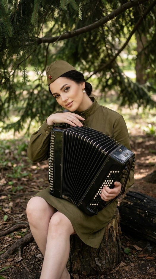 фотосессия к 9 мая с баяном в гимнастерке