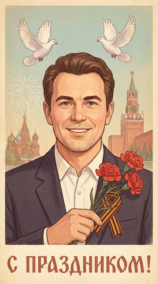 открытка 9 мая в стиле советской иллюстрации