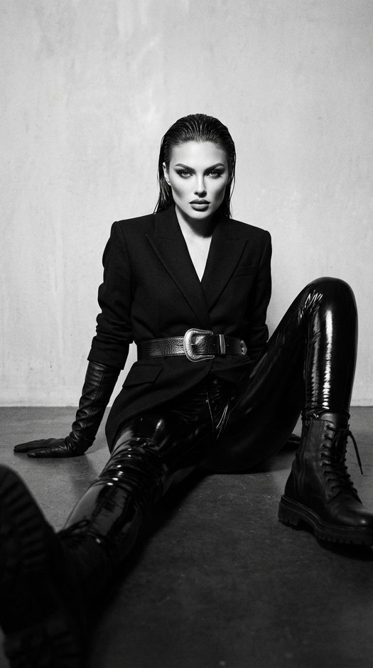 черно белая fashion фотосессия в латексе в студии