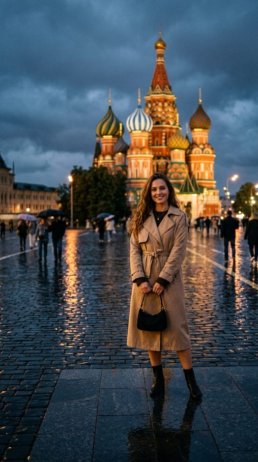 женщина в москве у собора василия блаженного