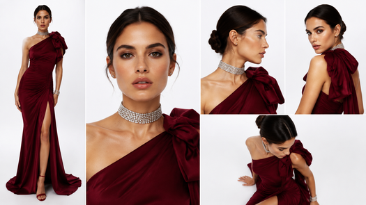 fashion коллаж из 5 студийных фото в вечернем платье