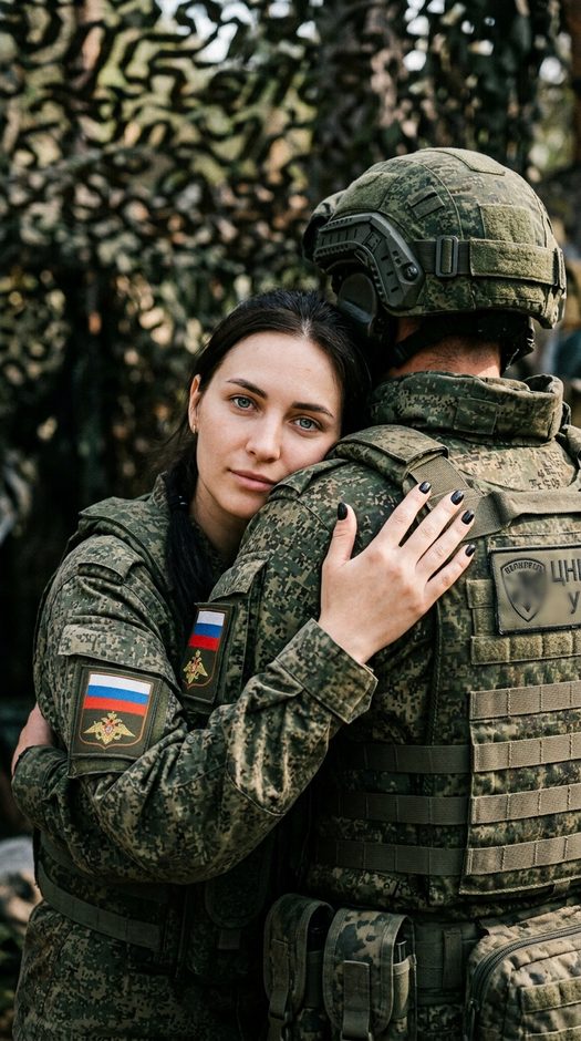 военная пара в камуфляже в объятиях крупным планом