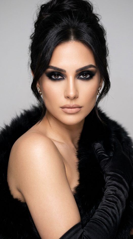 бьюти фотосессия с smoky eyes и черными перчатками