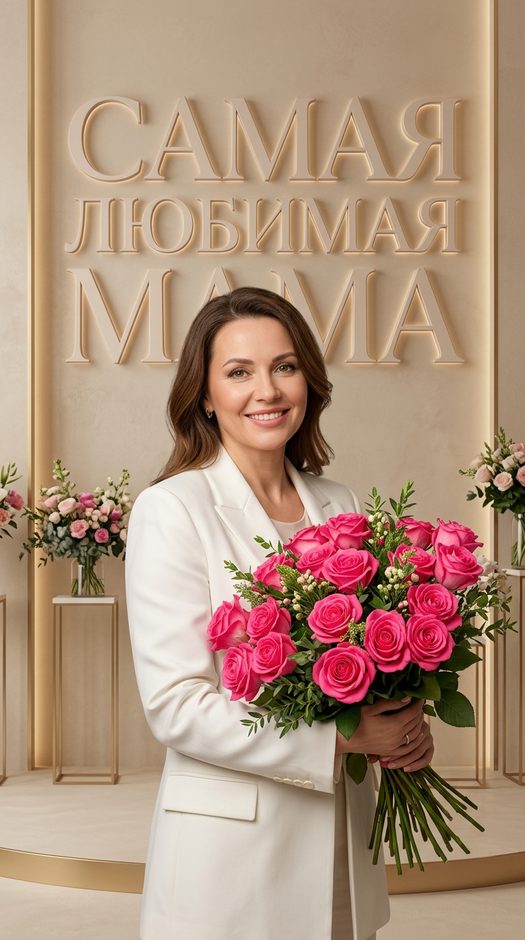 фотосессия мамы с розами и надписью
