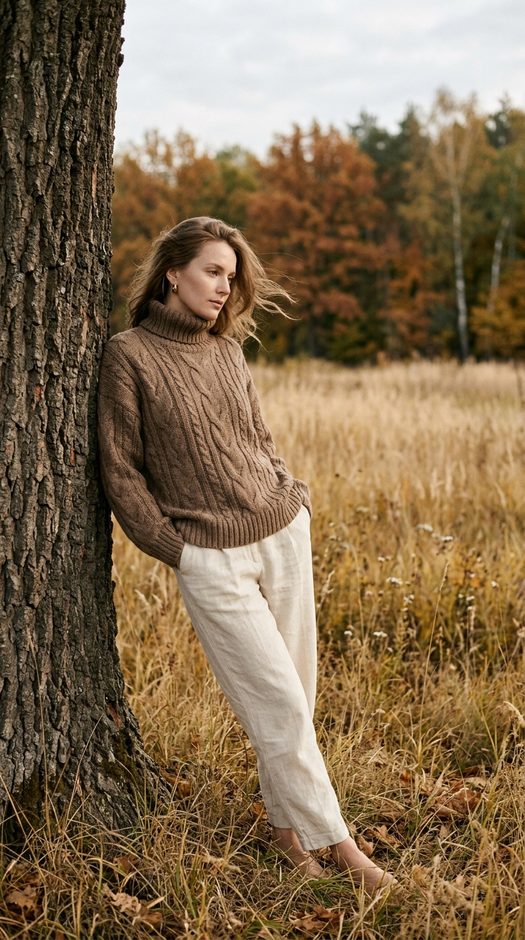осенняя fashion фотосессия в поле у дерева