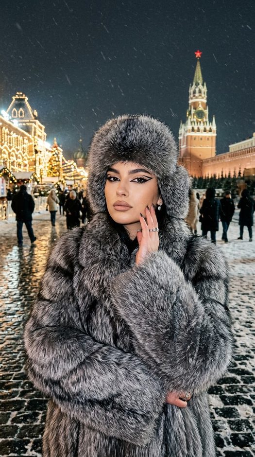 девушка в шубе на красной площади