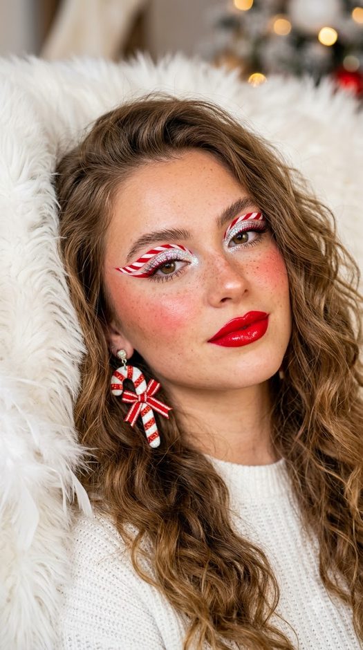 рождественский макияж candy cane крупный план