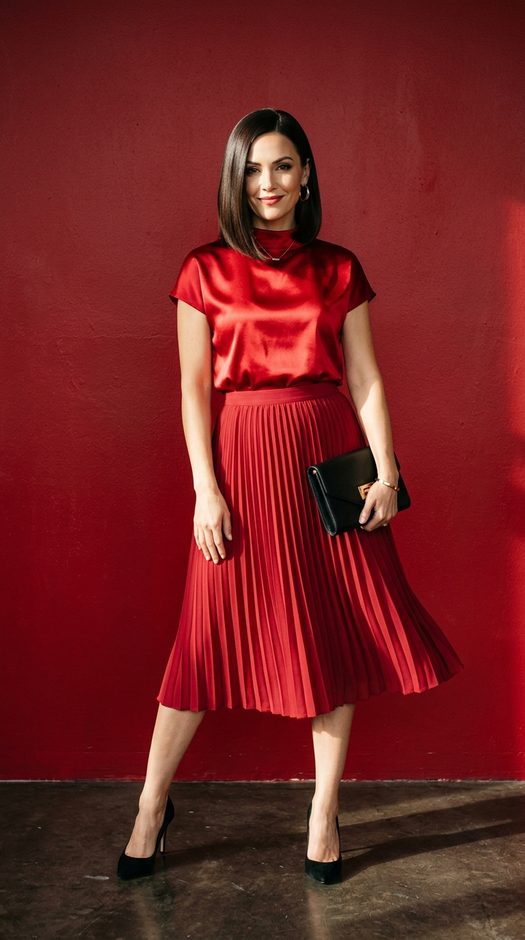 глянцевый fashion портрет у красной стены