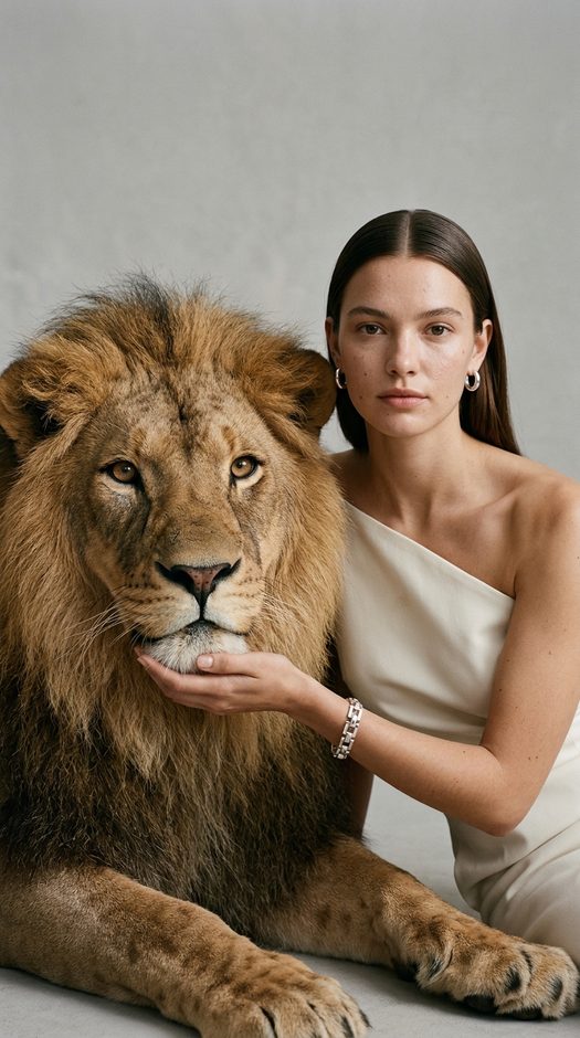 студийная фотосессия со львом в fashion стиле