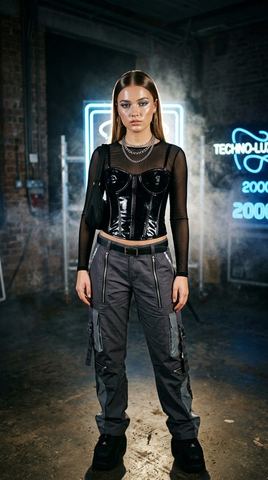 y2k fashion съемка в неоновой студии