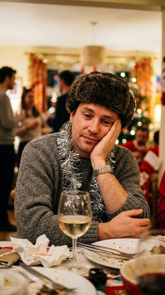 мужчина за праздничным столом с бокалом вина