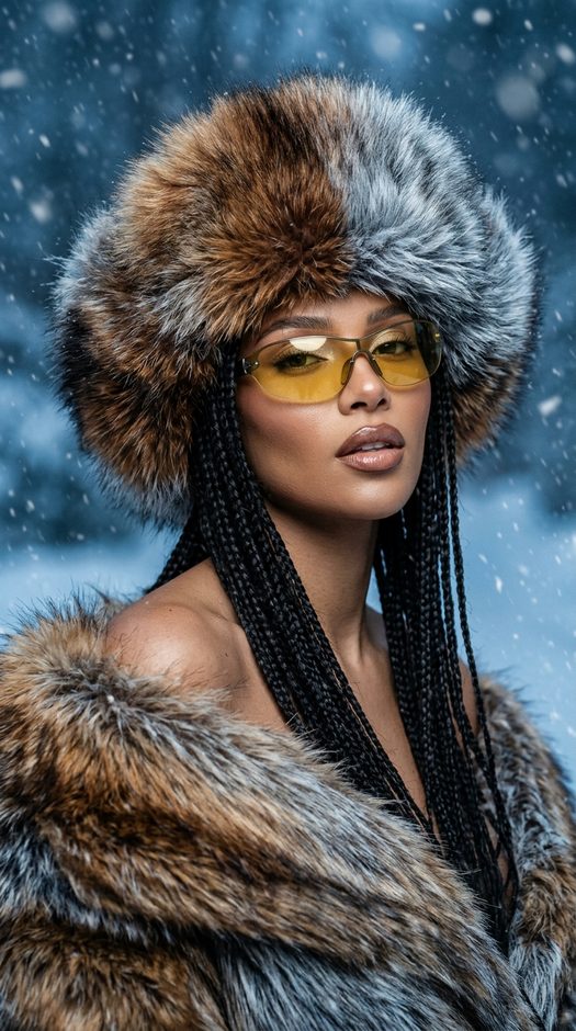зимняя fashion фотосессия в меховой шапке