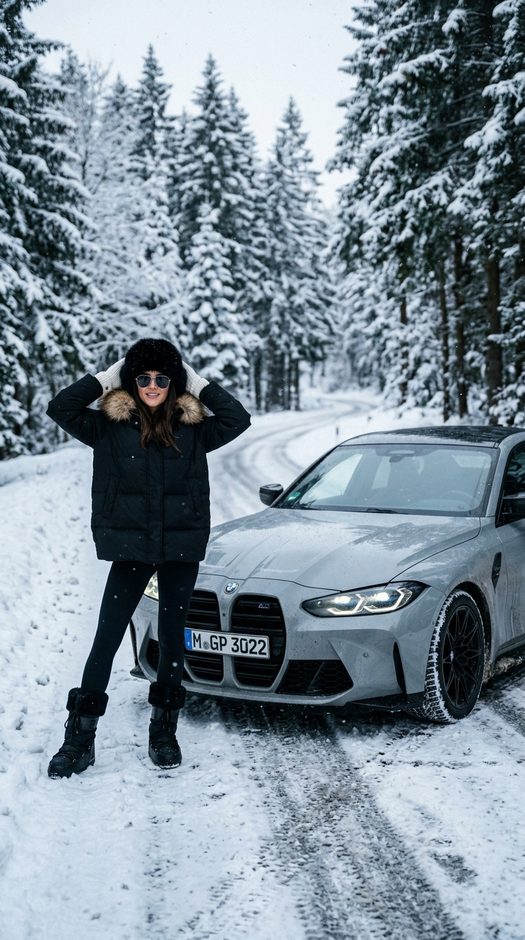 zimnyaya-fotosessiya-s-devushkoy-u-bmw-m3-v-lesu