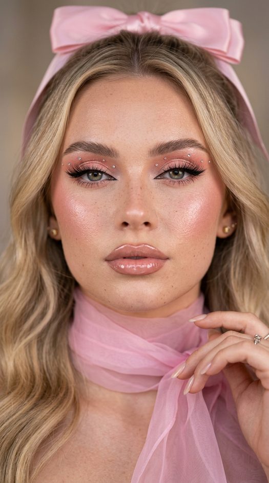 beauty фотосессия в стиле barbie с розовым бантом