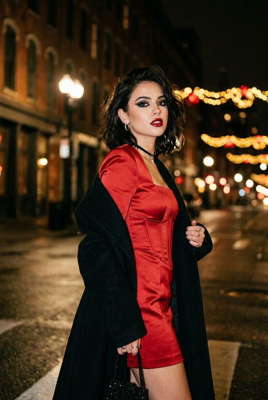 Новогодняя fashion фотосессия в алом мини платье