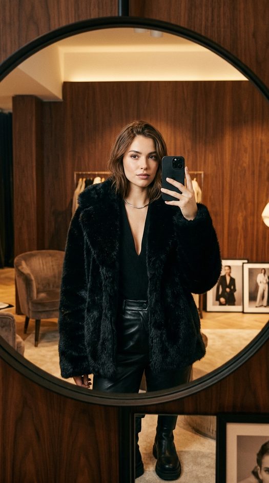 зеркальное селфи в черном total look