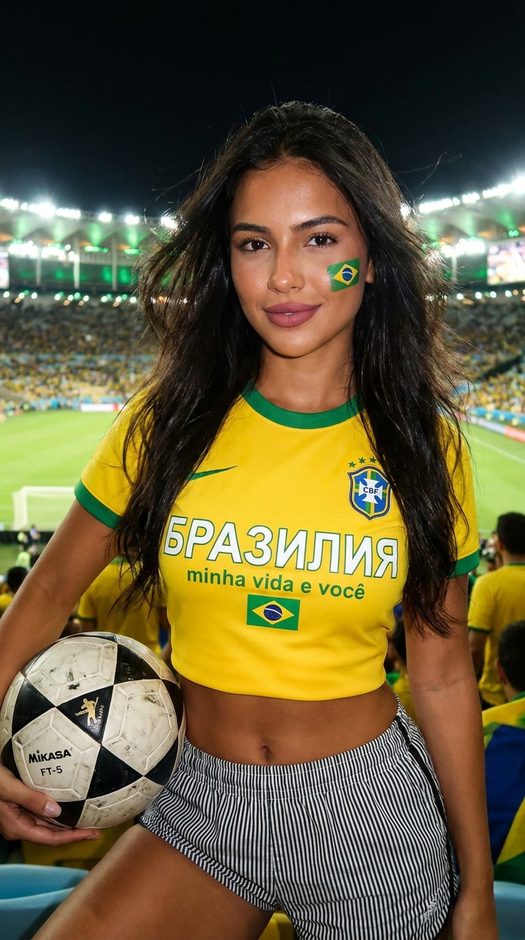 девушка с мячом на стадионе чемпионата мира
