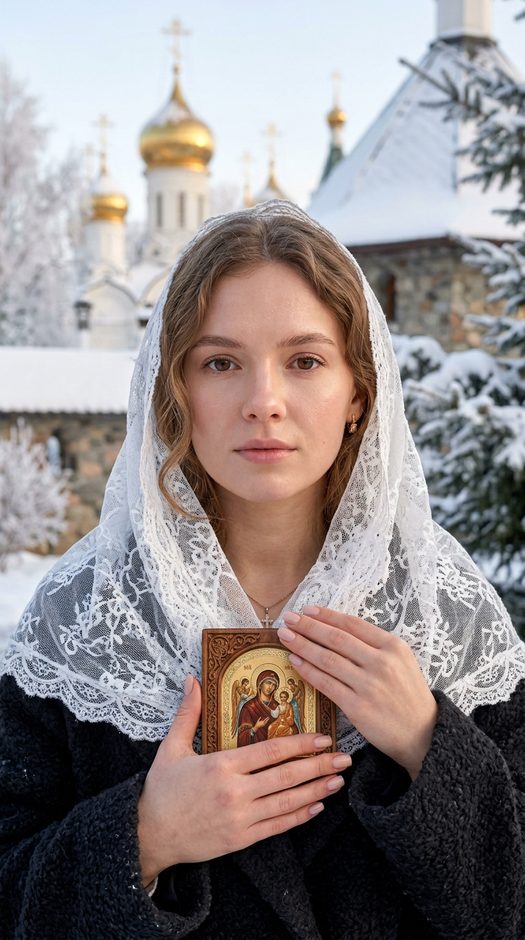 рождественская фотосессия с иконой у храма