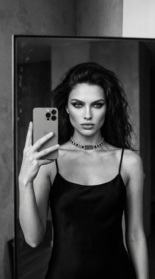 черно белое зеркальное селфи в стиле vogue