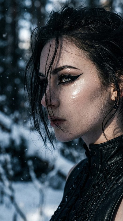 зимняя beauty фотосессия с черными волосами