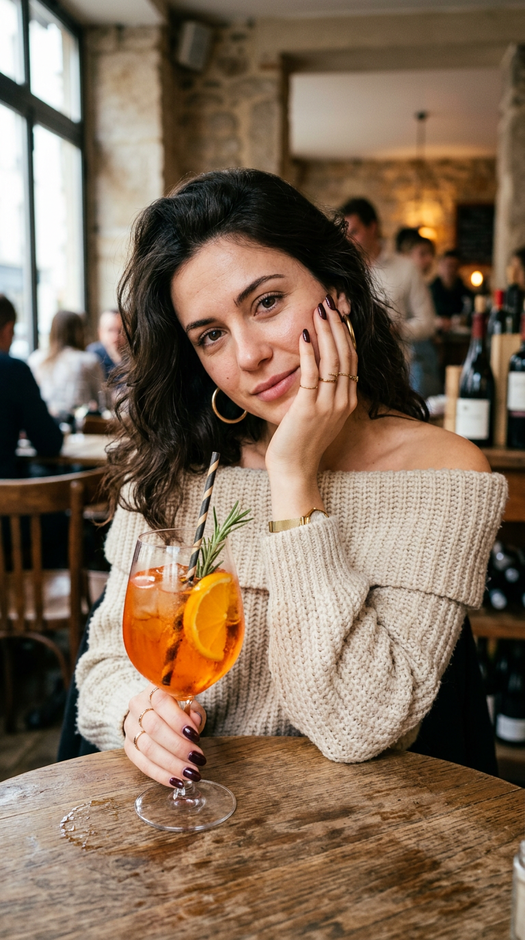 девушка в кафе с aperol spritz