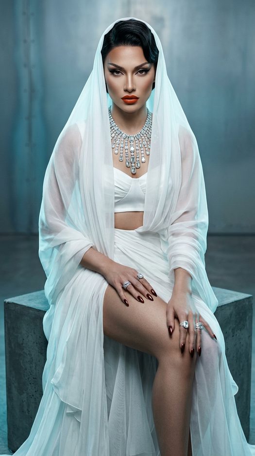 студийная фотосессия в белом couture образе