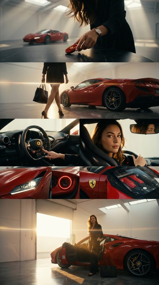 девушка с ferrari в белом складе