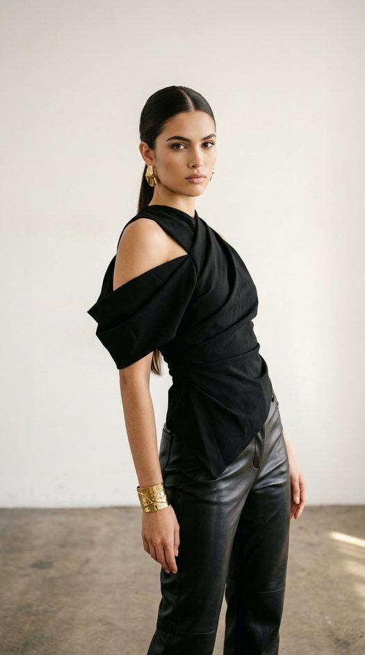 fashion фотосессия в черном образе на белом фоне