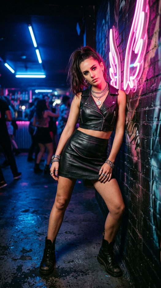 неоновая fashion фотосессия в ночном клубе