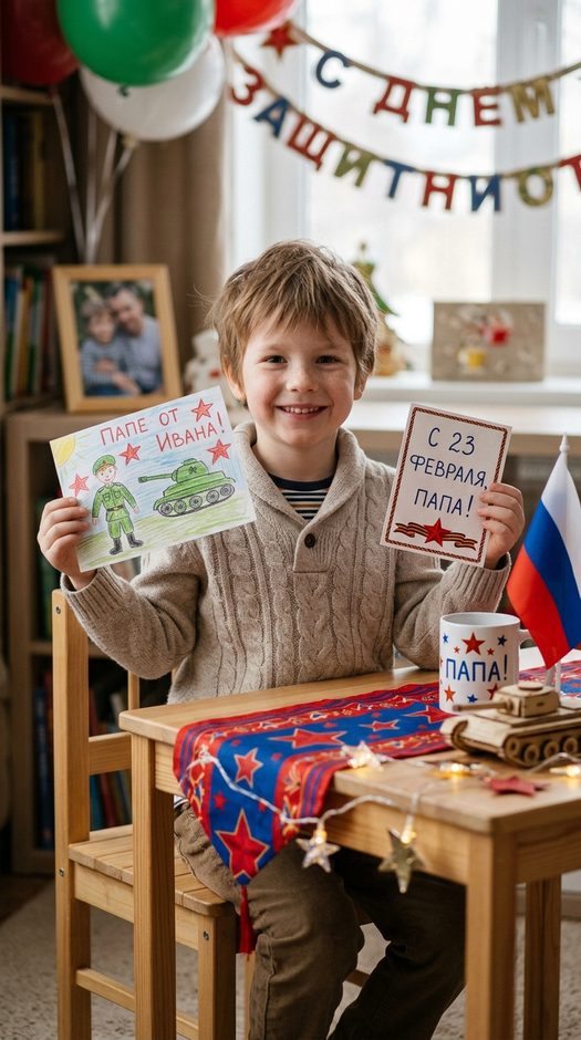 ребенок с рисунком для папы