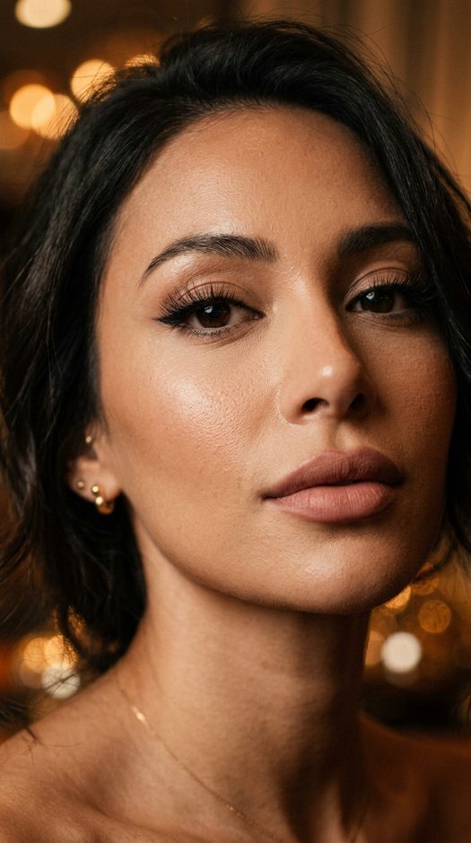крупный план с лампами и гламурным макияжем