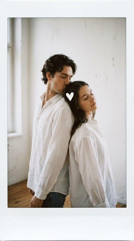 парная фотосессия в стиле polaroid с поцелуем