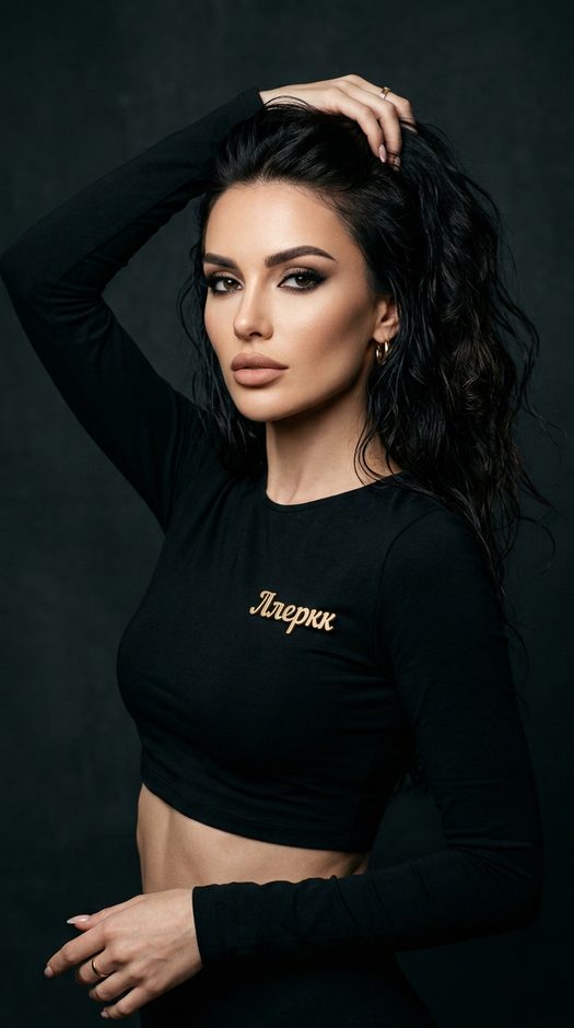 гламурная fashion фотосессия в черном кроп топе