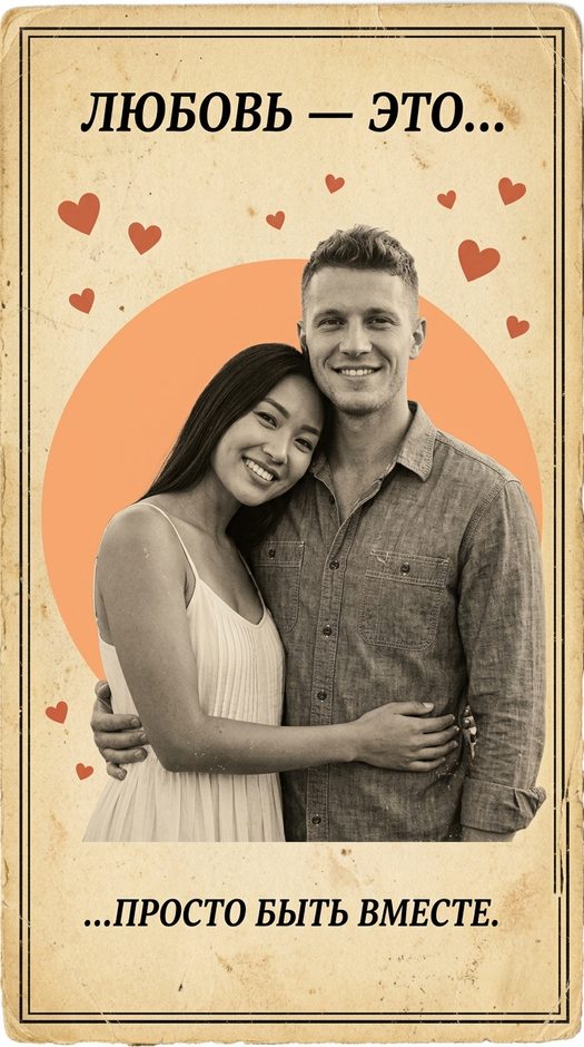 винтажная открытка love is с парой и сердцами