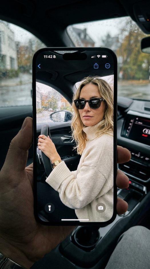 мужская фотосессия в машине за рулем