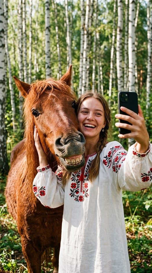 селфи с юлием в березовом лесу