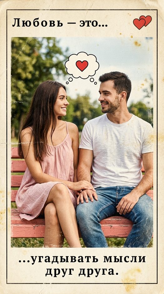 пара в стиле love is на винтажном вкладыше