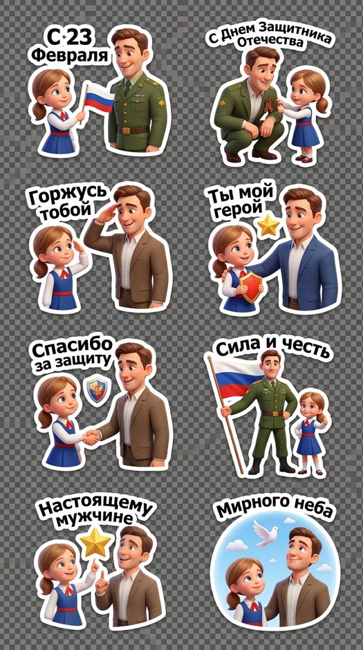 стикеры на 23 февраля с девушкой и флагом россии