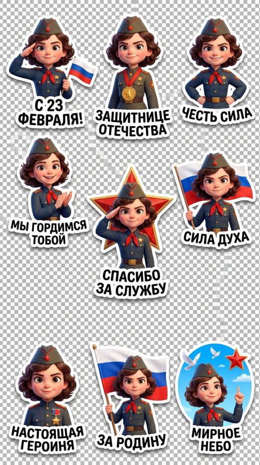 стикеры на 23 февраля с девушкой в военной форме
