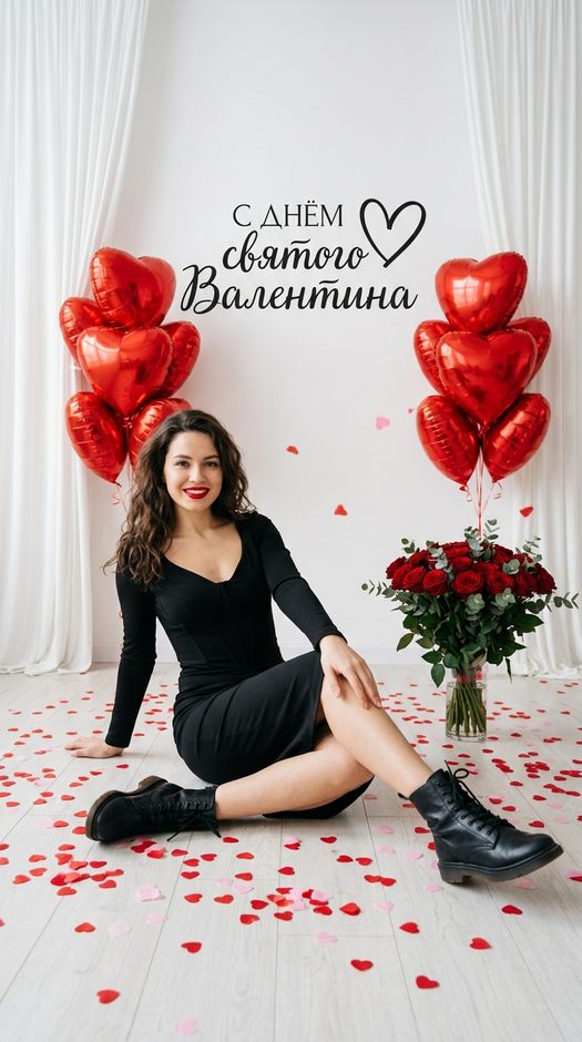 фотосессия на 14 февраля с шарами сердцами и розами