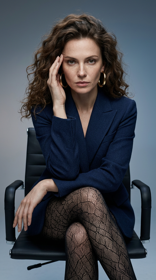 студийная fashion фотосессия в синем пиджаке