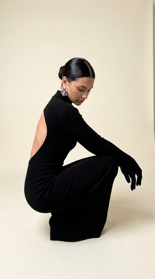 fashion фотосессия в черном платье в студии