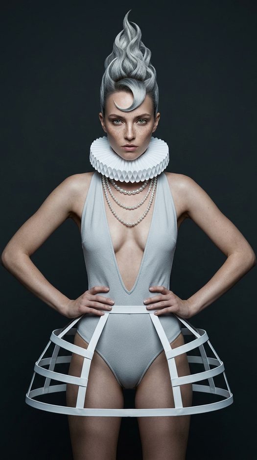 Футуристическая фотосессия в сером комбинезоне