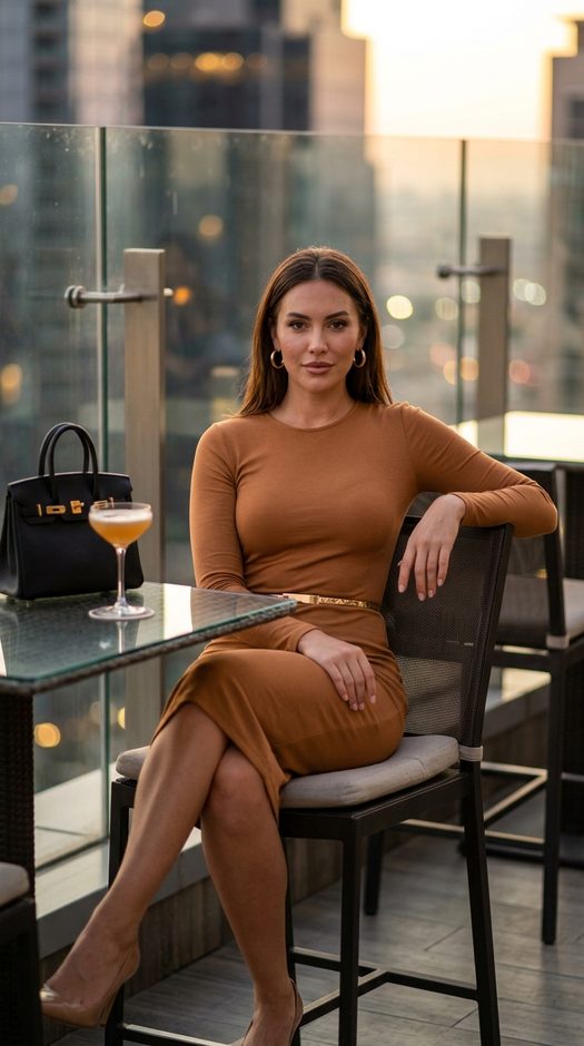 модная фотосессия на rooftop террасе в платье