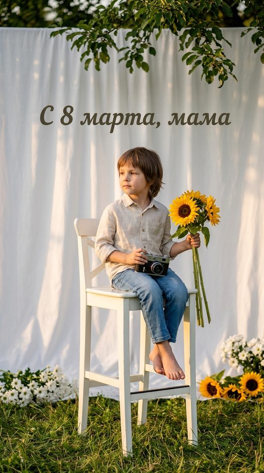 детская фотосессия на 8 марта с подсолнухами