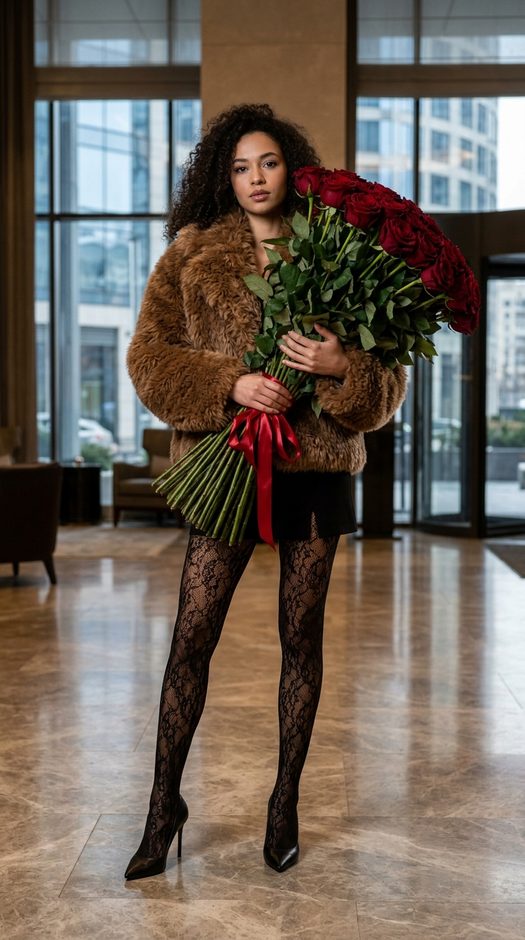 fashion фотосессия с букетом роз в отеле